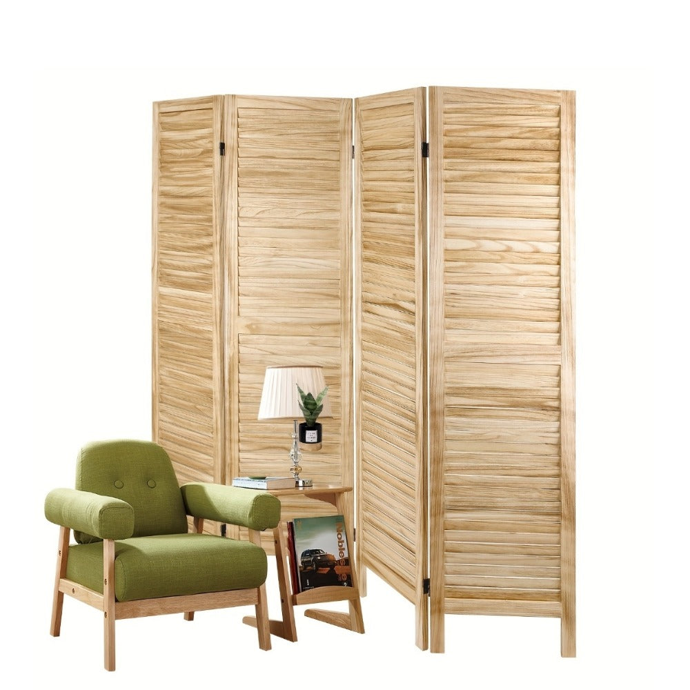 4-Panel White Room Divider with Shelves – Folding Privacy Screen & Portable Room Partition | Rustic Style Wall Divider for Bedroom, Living Room & Home Office