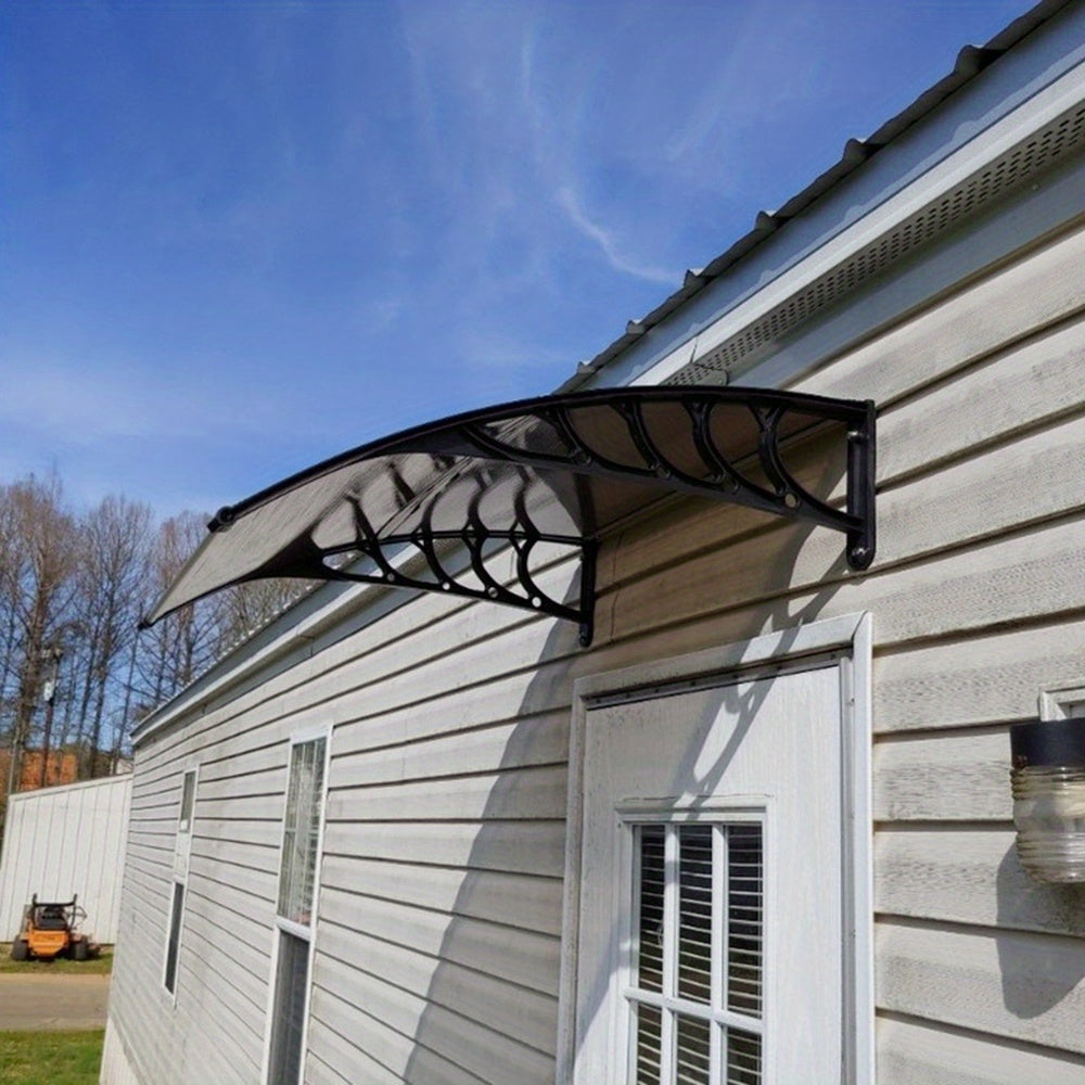 40 X 40 Inch Brown Panel with Black Brackets, Awning, Plastic Brackets, Polycarbonate Sheet, And Aluminum Strips on Front And Back. for home Exterior Awning