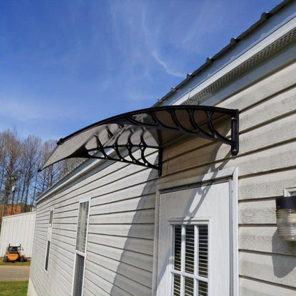40 X 40 Inch Brown Panel with Black Brackets, Awning, Plastic Brackets, Polycarbonate Sheet, And Aluminum Strips on Front And Back. for home Exterior Awning
