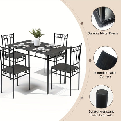 5-Piece Rectangular Dining Table Set with 4 Slat-Back Chairs, Solid Wood Kitchen Dining Table & Chairs for Small Spaces & Apartments, 220 lb Table & 330 lb Chair Capacity, Brown & Gray