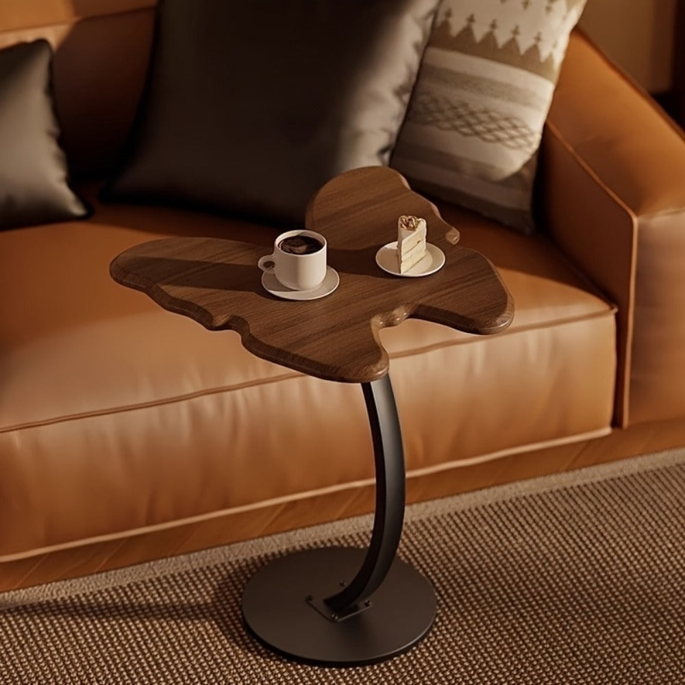 Butterfly Side Table Metal Frame Vintage Accent End Table for Living Room Bedroom Sofa Couch Corner Decorative Sculptural Tea Table Walnut Finish