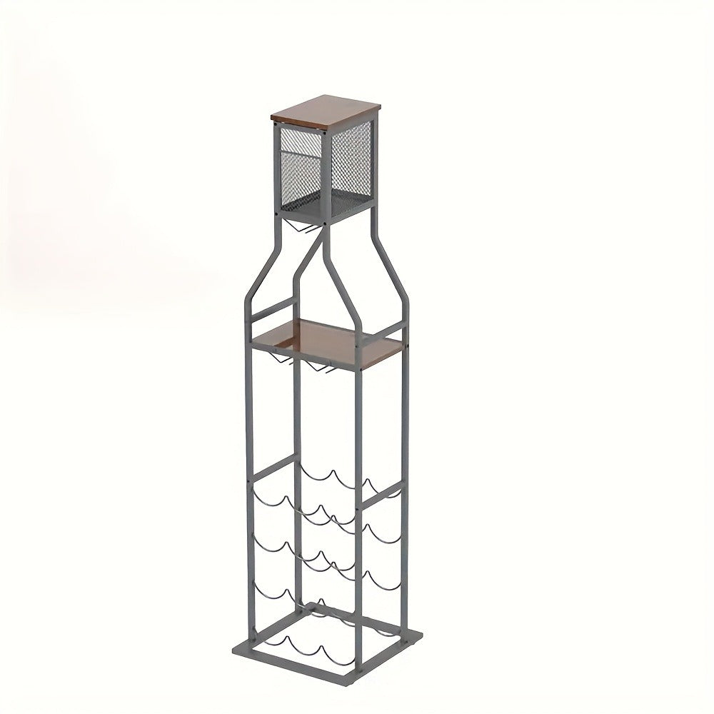 Wine Rack with Hanging Glass Holder & Storage Shelves - 5-Tier Freestanding Baker's Rack for Kitchen, Dining Room & Home Bar, Holds 11 Bottles