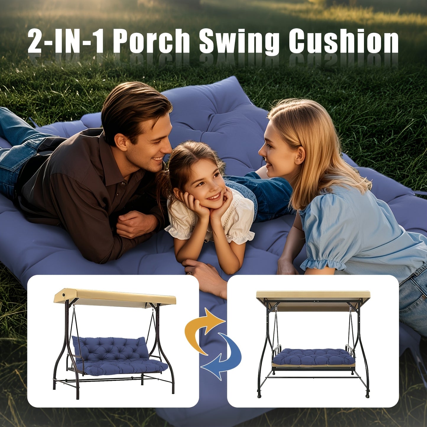 Porch Swing Cushions Waterproof All-Weather Fade-Resistant 60 Inch X 40 Thick 5'' Patio Chair Cushions with Ties for Backyard 2-3 Seater Replacement with Backrest Ergonomic Lumbar Support