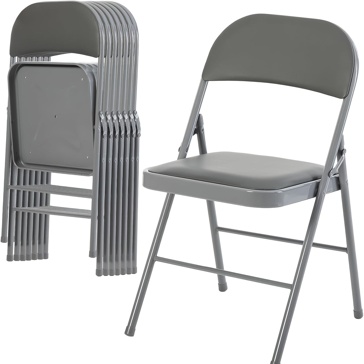 PU Leather Folding Chairs with Padded Seats & Steel Frame, Portable Stackable Chairs for Events Weddings Dining Home Office Church, 2 4 8 10 12 20 Packs Available in Khaki Black Grey
