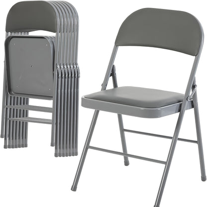 PU Leather Folding Chairs with Padded Seats & Steel Frame, Portable Stackable Chairs for Events Weddings Dining Home Office Church, 2 4 8 10 12 20 Packs Available in Khaki Black Grey
