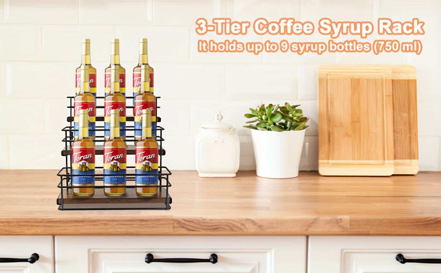 3-Tier Bottle Organizer Rack for Coffee Bar - Countertop Syrup Holder, Liquor Display Stand, No Assembly Required, Kitchen Storage Shelf