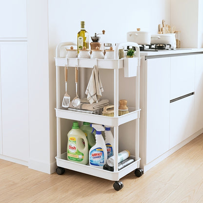3/4/5-Tier Plastic Rolling Utility Cart with Handle, Multifunctional Storage Organizer with Plastic Shelf, Storage Cart for Kitchen, Bathroom, Living Room, Office, White