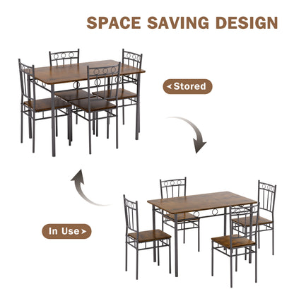 Dining Table Set for Small Spaces, Kitchen Table And Chairs Set Of 4, 5pcs Modern Dinette Furniture with Wood And Metal Frames, Brown/Black/Gray