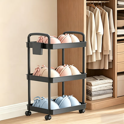 3/4/5-Tier Plastic Rolling Utility Cart with Handle, Multi-Functional Storage Trolley for Office, Living Room, Kitchen, Movable Storage Organizer with Wheels, White