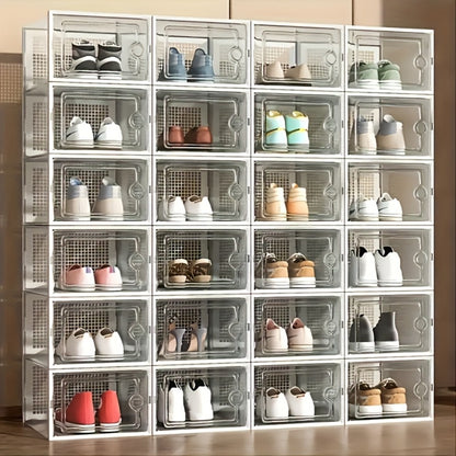 Transparent Shoe Boxes with Lid Stackable Foldable Clear Shoe Storage Organizer Set 6 12 24 Pcs Space Saving Plastic Shoe Containers for Closet Bedroom Entryway Dorm