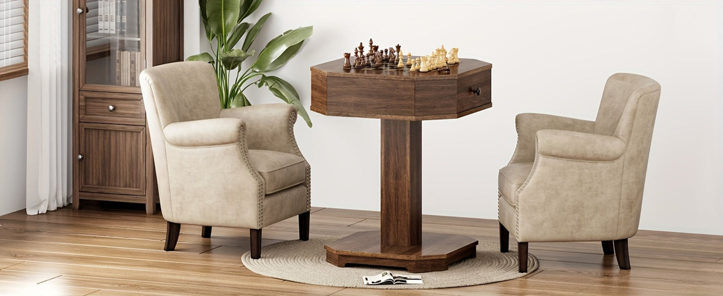 Chess & Checkers Game Table with 2 Storage Drawers - Walnut Wood Game Board Table, Family Board Game Table Doubles as Side Table, 220 LB Capacity, 23.6" Square