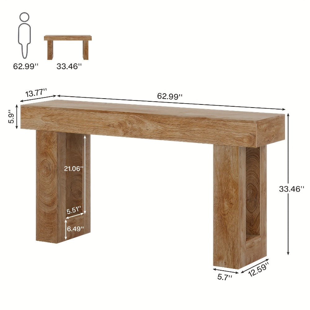 Farmhouse Console Table 63 Inch Narrow Sofa Table Behind Couch Industrial Entryway Table for Hallway Living Room Foyer Rustic Wood Finish Natural Brown Grey White Black