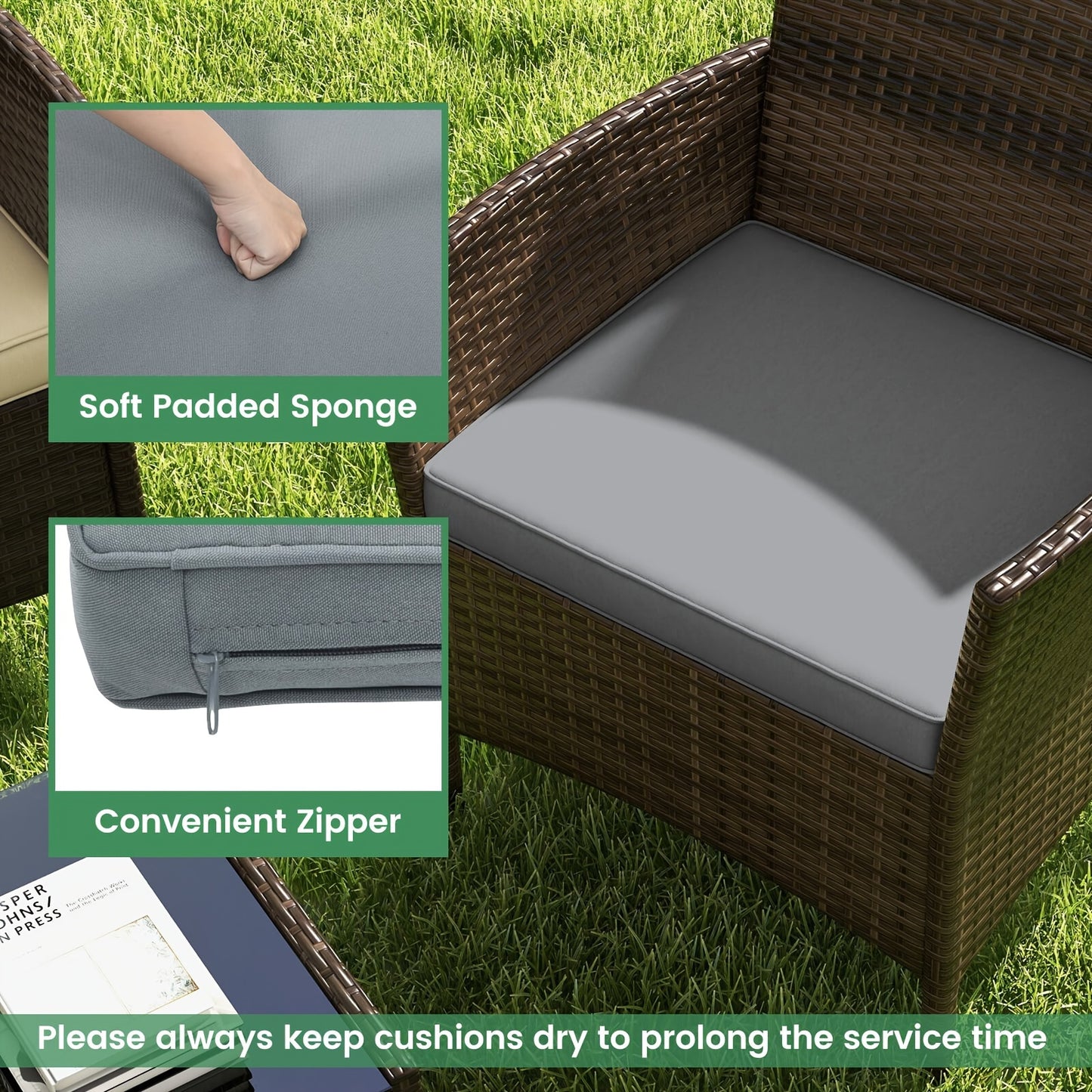 [Patio Furniture Set] 4pcs/8pcs Patio Furniture Set W/Washable Cushions And Tempered Glass Coffee Table