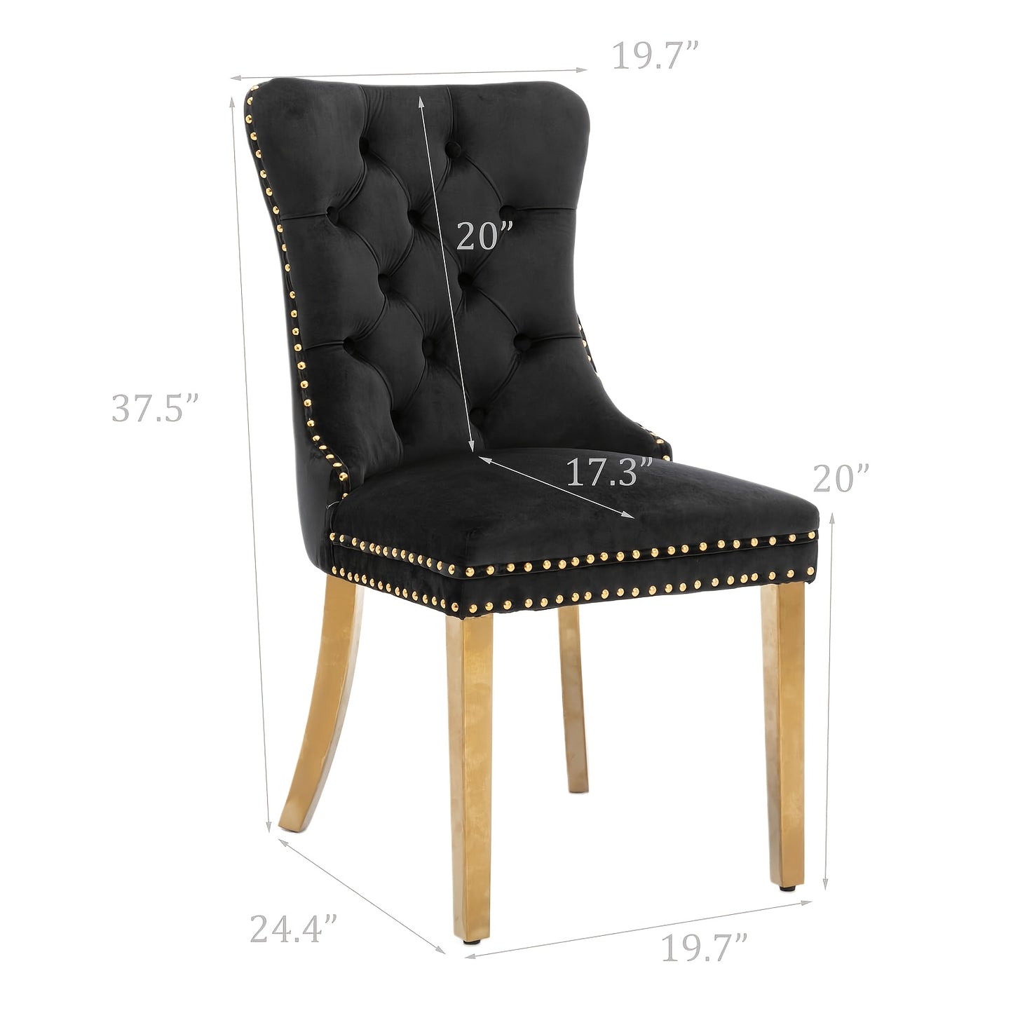 Solid Wood Velvet Upholstered Dining Chair, Modern Design Quilted Dining Chair with Nail Head Accent And Solid Gold Plated Legs, Set of 2 for Kitchen, Living Room, Apartment