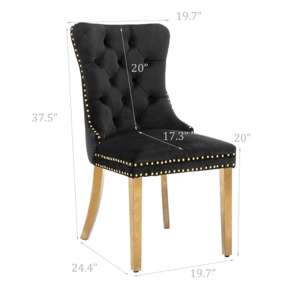 Solid Wood Velvet Upholstered Dining Chair, Modern Design Quilted Dining Chair with Nail Head Accent And Solid Gold Plated Legs, Set of 2 for Kitchen, Living Room, Apartment