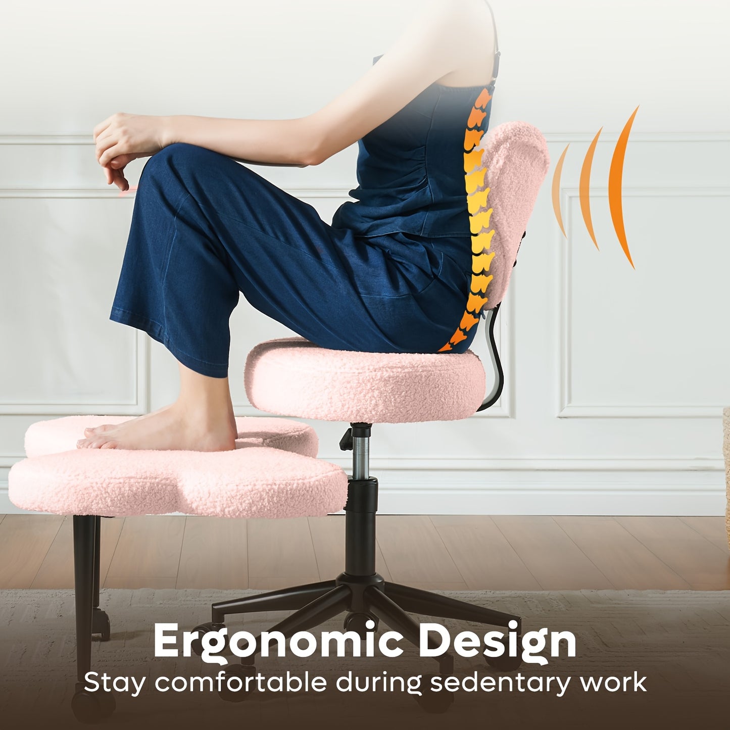 Cross Legged Chair - Meditation Chair With Wheels, ADHD Chair, Height Adjustable Seat, Adjustable Stool, Ergonomic Back Support, Flexible Design, Velvet And Faux Leather Black, Perfect Christmas Gift For Fidgety Sitters And Yoga Lover