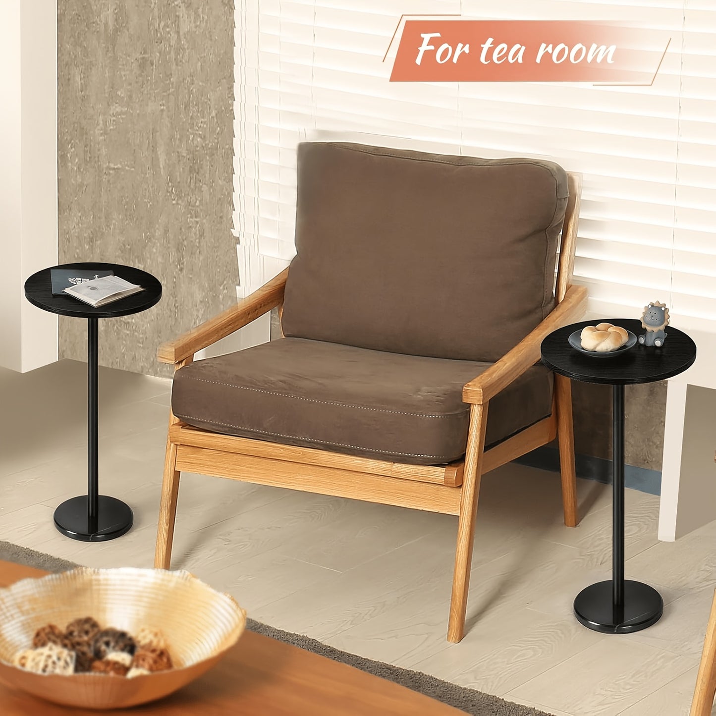 Set Of 1/2 Side Tables Outdoor Round Drink Tables Coffee Roostertail Table with Marble Base Small Pedestal Side Table for Patio Sofa Couch Chair, 1/2 Pack