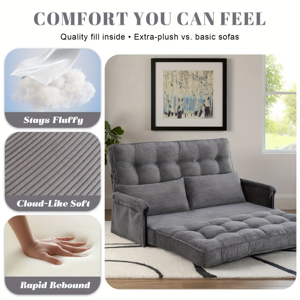 Convertible Sofa Bed with Memory Foam, Foldable Sleeper Chair Corduroy Fabric Metal Frame, Space Saving Sofa for Small Apartment Living Room Bedroom Studio Guest Room