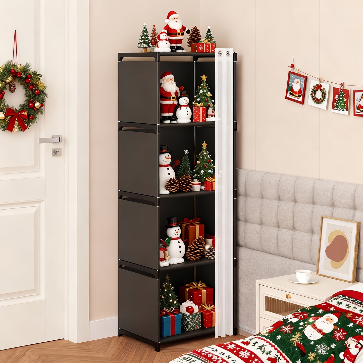 TOMNK 4-Tier/5-Tier Floor-Standing Bookshelf Organizer, Home Easy Clothing Storage Cabinet, 4/10 Lattice Wardrobe Storage, Multi-Functional Open Shelf, for Offices, Classrooms, Rental Houses, Dormitories And Living Room, Black/White