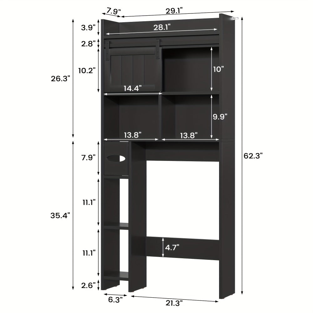 Over The Toilet Storage Cabinet with Sliding Door & Toilet Paper Holder Stand - Space-Saving Bathroom Organizer with Upper Shelf, Lower Storage & Door Storage, Freestanding Floor Cabinet for Bathroom, Restroom - Easy Assembly, No Tools Required, Modern Bl