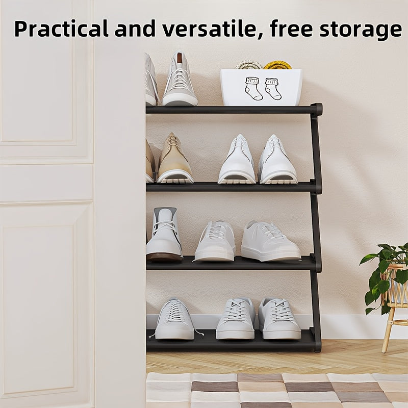 Four-Layer Z-Shaped Shoe Rack, Independent Storage Box, Unique Z-Shaped Structure, Low-Key Textured Black Fabric Decoration, Stackable Design, Suitable for Living Room, Bedroom, Entrance And Other Places