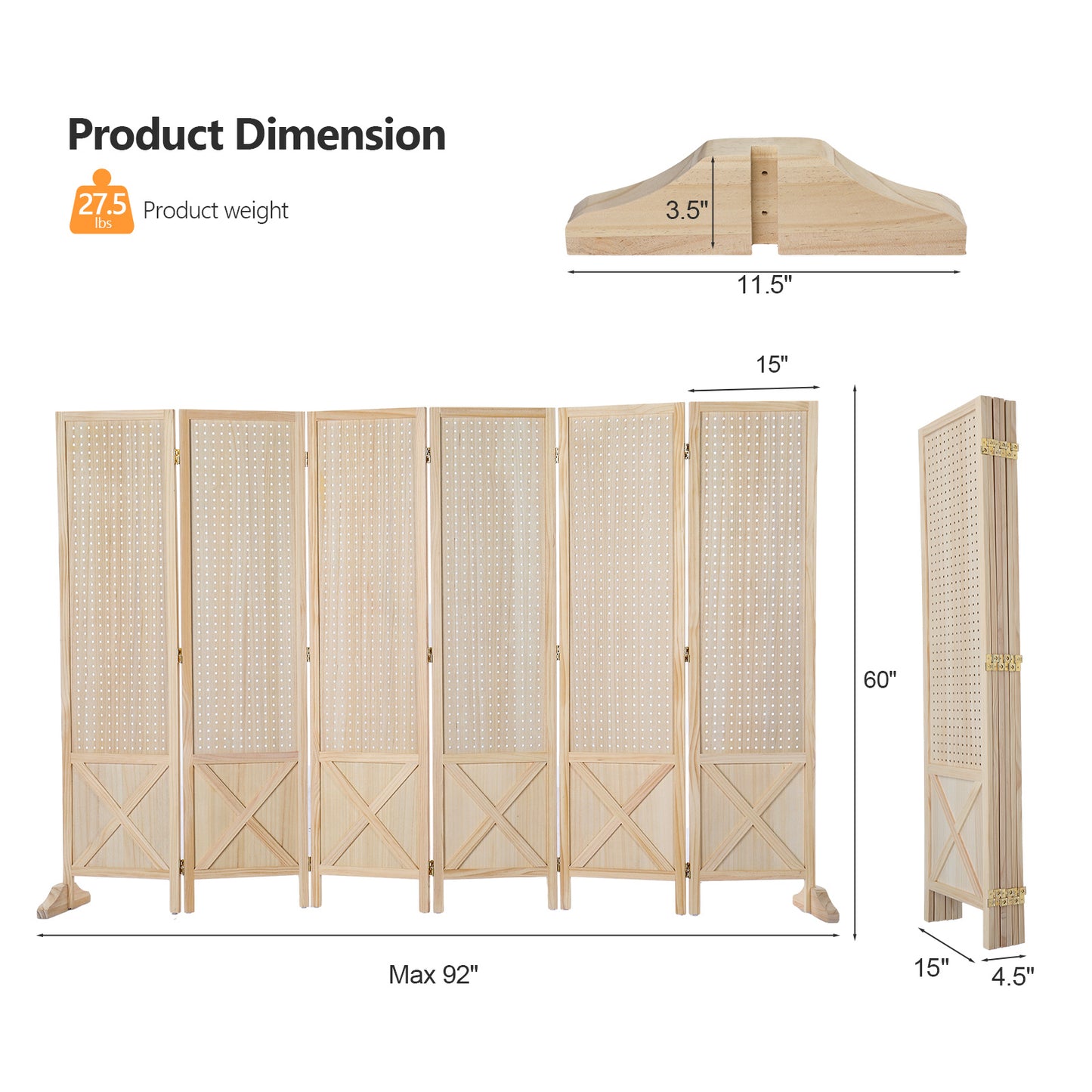 VINGLI 60''H Freestanding Pegboard, Wood Room Divider Display Board Organizer with Support Feet, Folding Privacy Screen Partition Space Separator for Craft Shows Events Retail