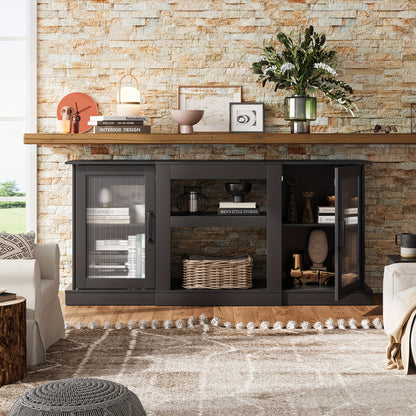 TV Stand For 65 Inch TV, Retro Entertainment Center With Storage And Open Shelves, TV Console For Living Room And Bedroom