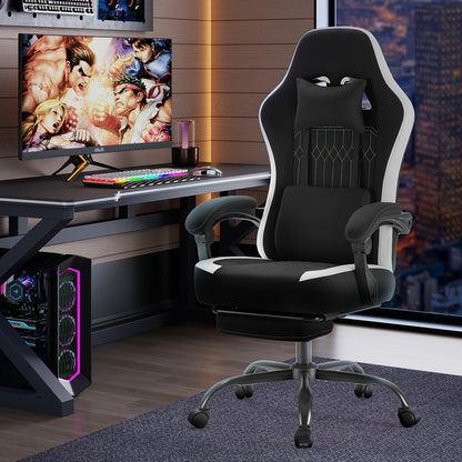 Ergonomic Gaming Chair | High Back, Flip-up Armrest, Wheeled, Height Adjustable 360°-Swivel, Sponge Filled, Solid Back Style, Synthetic Faux Leather, Lumbar Support, Manual Recliner, Wipe Clean - ANTONIA