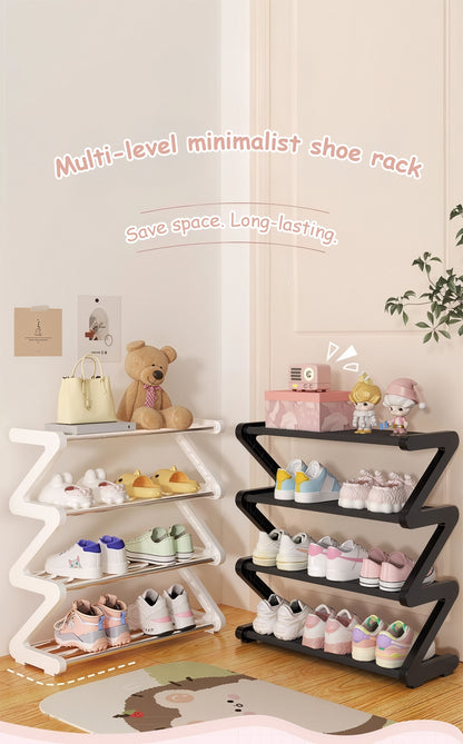 4-Tier Z-Shaped Shoe Rack, Durable Plastic Independent Storage Boxes, Curved Design, Multi-Function Storage Rack, Easy Assembly Freestanding Shoe Rack, No Tools Required, Compact Design, Suitable for Living Room Or Dorm, Stackable And Space-Saving