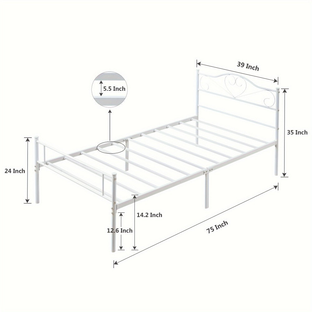 Metal Platform Bed Frame with Headboard and Footboard Steel Slat Support No Box Spring Needed Noise Free - Twin Full Queen Sizes for Bedroom Guest Room Dorm | Black White Gold Pink