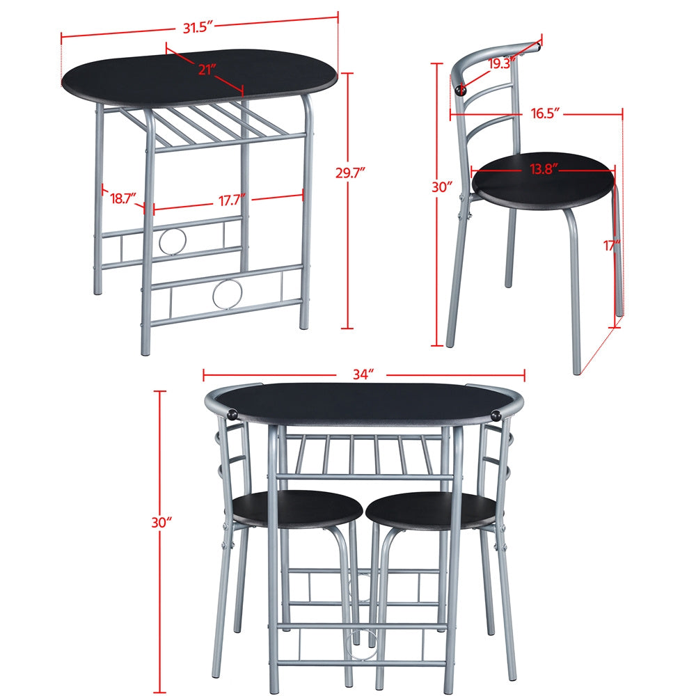 Costoffs 3-Piece Modern Round Dining Table Set for 2 - Breakfast Table Space-Saving Compact Table & 2 Chairs with Steel Legs & Storage Rack for Restaurant/Home/Kitchen
