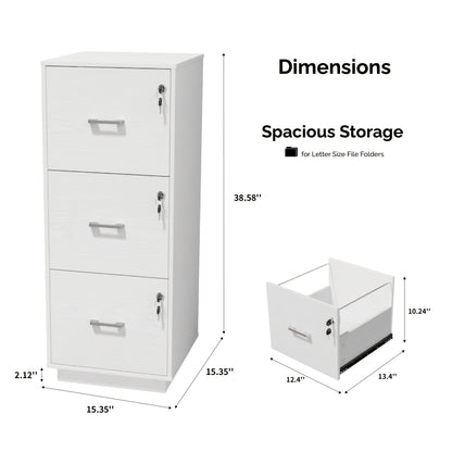 Bonnlo 3-Drawer Lockable File Cabinet - Wood Filling Organizer with 2 Drawers, 27" Height, 3, 2 Cu Ft Storage, Contemporary Style for Home Office, Durable Artificial Wood & Metal Handles, No Assembly Required, File Storage Cabinet, Modern Office Furniture