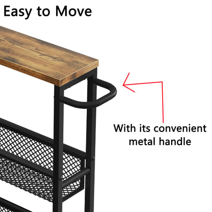 4 Tier Narrow Storage Cart, Metal Rolling Cart with Wheels and Wooden Top for Kitchen, Dining Room, Living Room, Home Office, Black, Assembly Required
