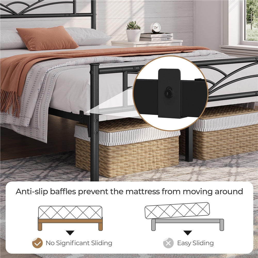 Costoffs Metal Platform Bed Frame with Cloud-inspired Design Headboard and Metal Bed Slats, Ample Under-bed Storage, Halloween Gift, Christmas Gift
