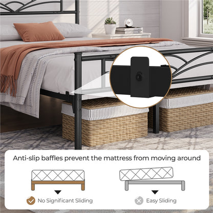 Costoffs Metal Platform Bed Frame with Cloud-inspired Design Headboard and Metal Bed Slats, Ample Under-bed Storage, Halloween Gift, Christmas Gift
