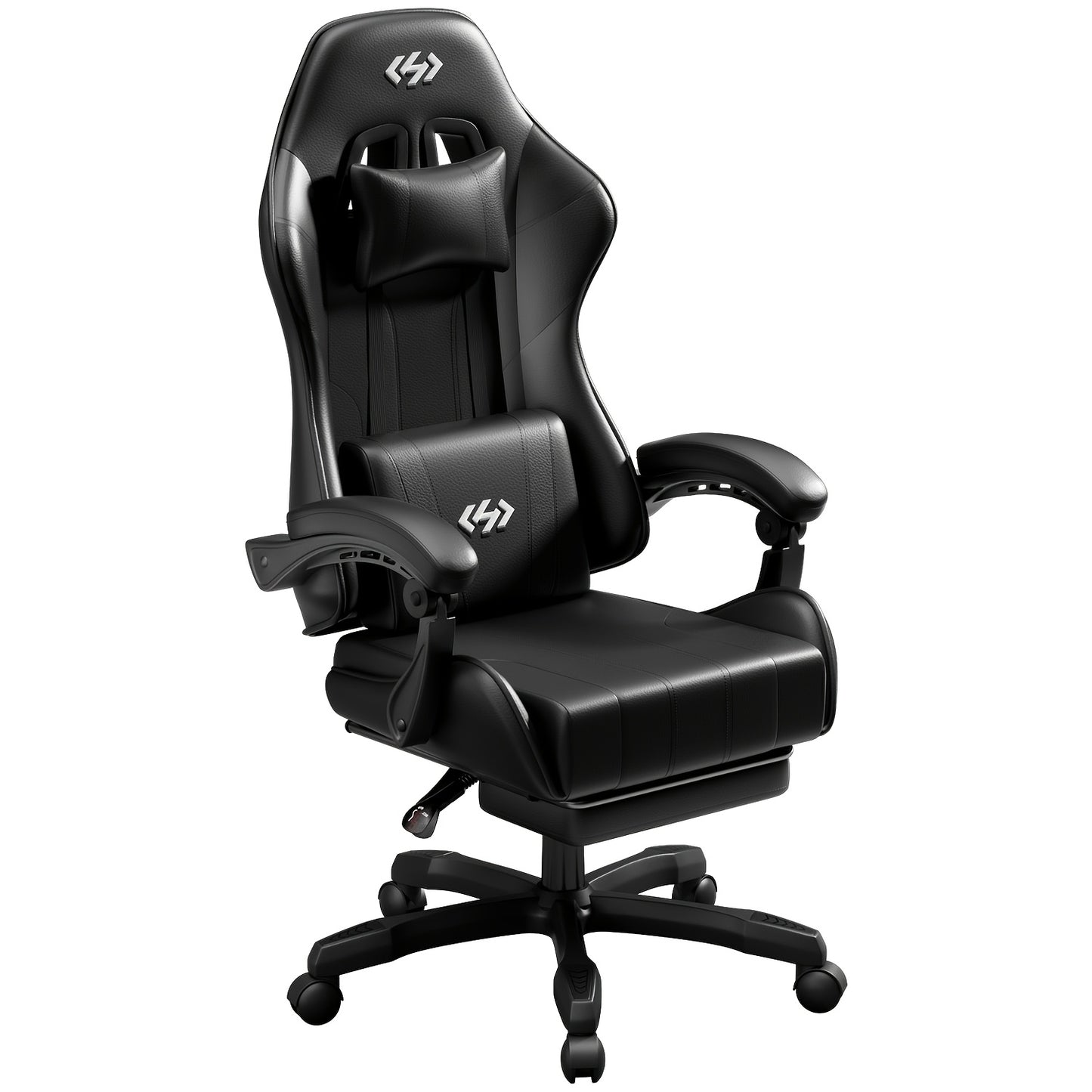 Ergonomic Gaming Chair with Spring Cushion, Retractable Footrest, Headrest & Lumbar Support, PU Leather Swivel Computer Desk Chair for Office & Gaming