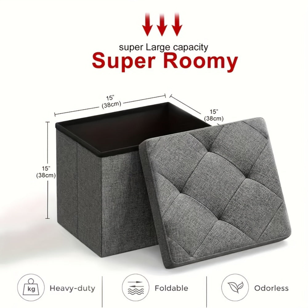 Folding Storage Ottoman Bench with Seat, Heavy Duty Indoor Outdoor Organizer in 15" 30" 43" Sizes, Non-Porous Easy-Clean Surface for Living Room Bedroom Patio Garden Garage, Grey