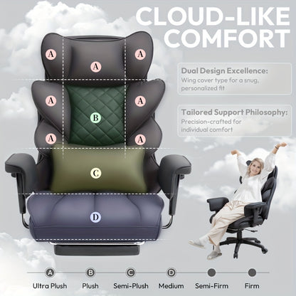 Big And Tall Office Chair with Pocket Spring Cushion, Swivel Office Chair with Footrest, Gamer's Chair with Adjustable Armrests And Lumbar Support, Executive Chair for Office, Bedroom, And Gaming, Fabric, Leather, Black, White, Gray, And Brown.