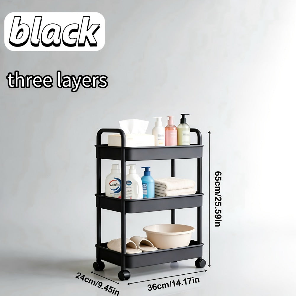 4 or 5-Tier Rolling Storage Trolley Rack – Movable Multi-Layer Floor Organizer for Bathroom, Kitchen & Toilet, White or Black