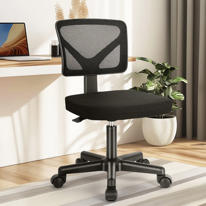 Low-Back Mesh Armless Office Chair, Swivel Rolling Computer Chair No Arms with Lumbar Support Game Computer Desk with Storage, Home Office Modern Simple Style PC Table for Youth Student Adult