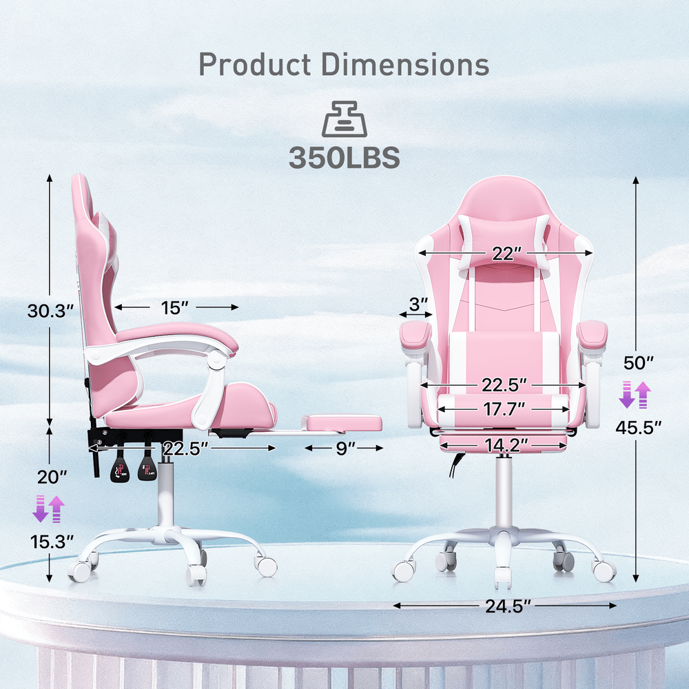 Ergonomic Gaming Chair with Retractable Footrest & Detachable Lumbar Support 360 Degree Swivel Racing Style PU Leather Computer Gaming Chair with Headrest for Home Bedroom Office