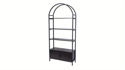 71" Industrial Arched Bookshelf with Doors - Sturdy Metal Frame, Freestanding Display Shelving Unit for Home & Outdoor Leisure