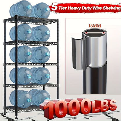 5-Tier 1000LBS Heavy Duty Wire Shelving Unit – Adjustable Metal Storage Rack for Garage, Pantry, Closet, Kitchen & Office – 60"H x 21.45"W x 13.58"D