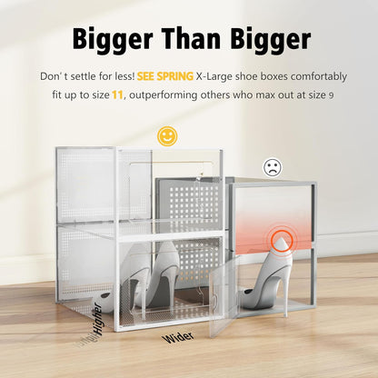 6/10/12/24 Pack Shoe Storage Box, Clear Plastic Stackable Shoe Organizer for Closet, Space Saving Foldable Shoe Rack Sneaker Container Bin Holder