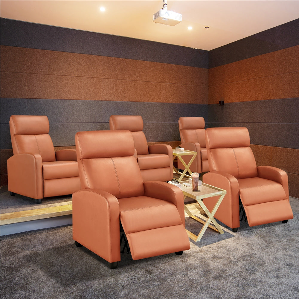 Costoffs PU Leather Recliner Chair, Modern Adjustable Single Reclining Sofa with Pocket Springs, Comfortable Upholstered Leather Armchair for Living Room, Bedroom, and Home Theater