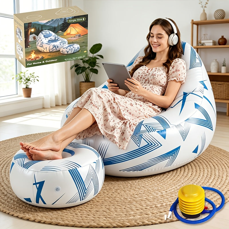 UPWELL Comfortable Inflatable Couch, Adult Reclining Air Sofa, Collapsible Portable Seating, Sofa with Ottoman, Indoor Living Room Air Cushion Sofa, Playroom, Office Balcony, Outdoor Travel, Camping Use