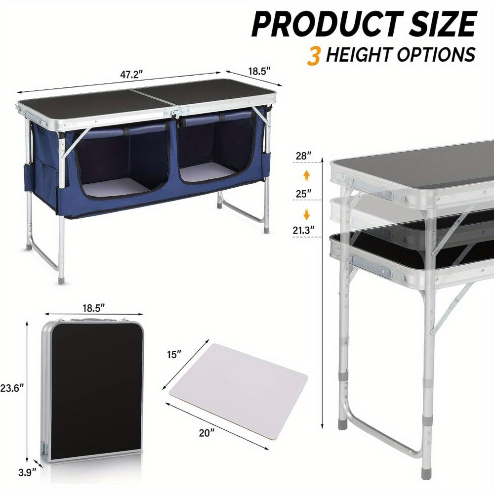 4 Ft Folding Table Aluminum Adjustable Height Portable Camping Picnic Table for Outdoor Beach BBQ Backyard Party Garden Patio 5 Colors