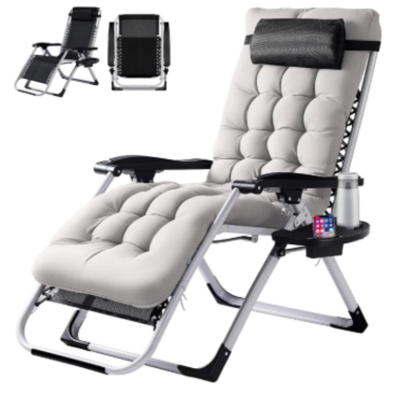 [Indoor/Outdoor Recliner] Zero Gravity Recliner, Foldable Headrests, Recliner With Cup Holder Tray And Detachable Cushion, Indoor/Outdoor Foldable Recliner, Black/Gray