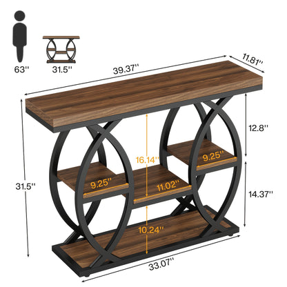39-Inch Holiday-Themed Console Table, 4-Tier Sofa Side Table with Storage Shelves, Narrow Wood And Metal Frame Decorative Table, Suitable for Small Spaces, Hallway, Entryway, And Christmas