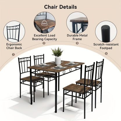 Dining Table Set - 5pcs Rectangular Dining Table Set with 4 Backrest Chairs, High-quality Wooden Kitchen Dining Table And Chairs, Perfect for  Spaces And Apartments